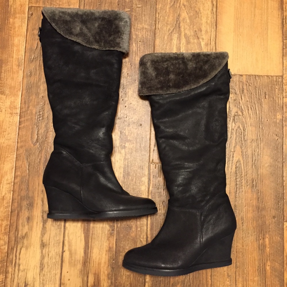 Skechers Leather Over The Knee Wedge Boot